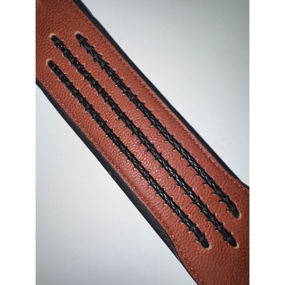 NEW Walker & Williams Chestnut Brown Leather Guitar Strap Black Bolo Tie Lacing - Picture 4 of 6